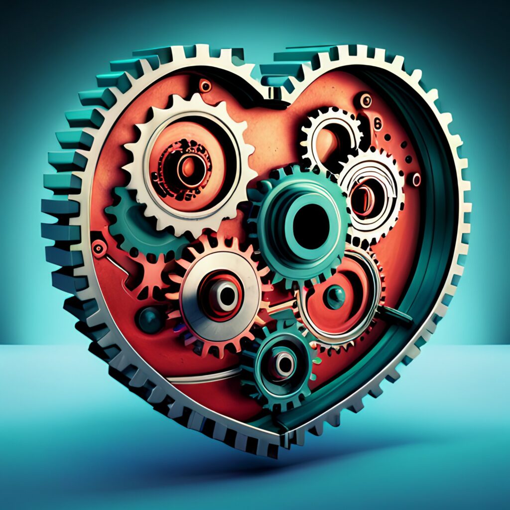 AI-generated image of a heart made of gears