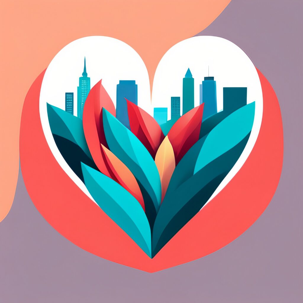 AI generated image of a city inside of a heart