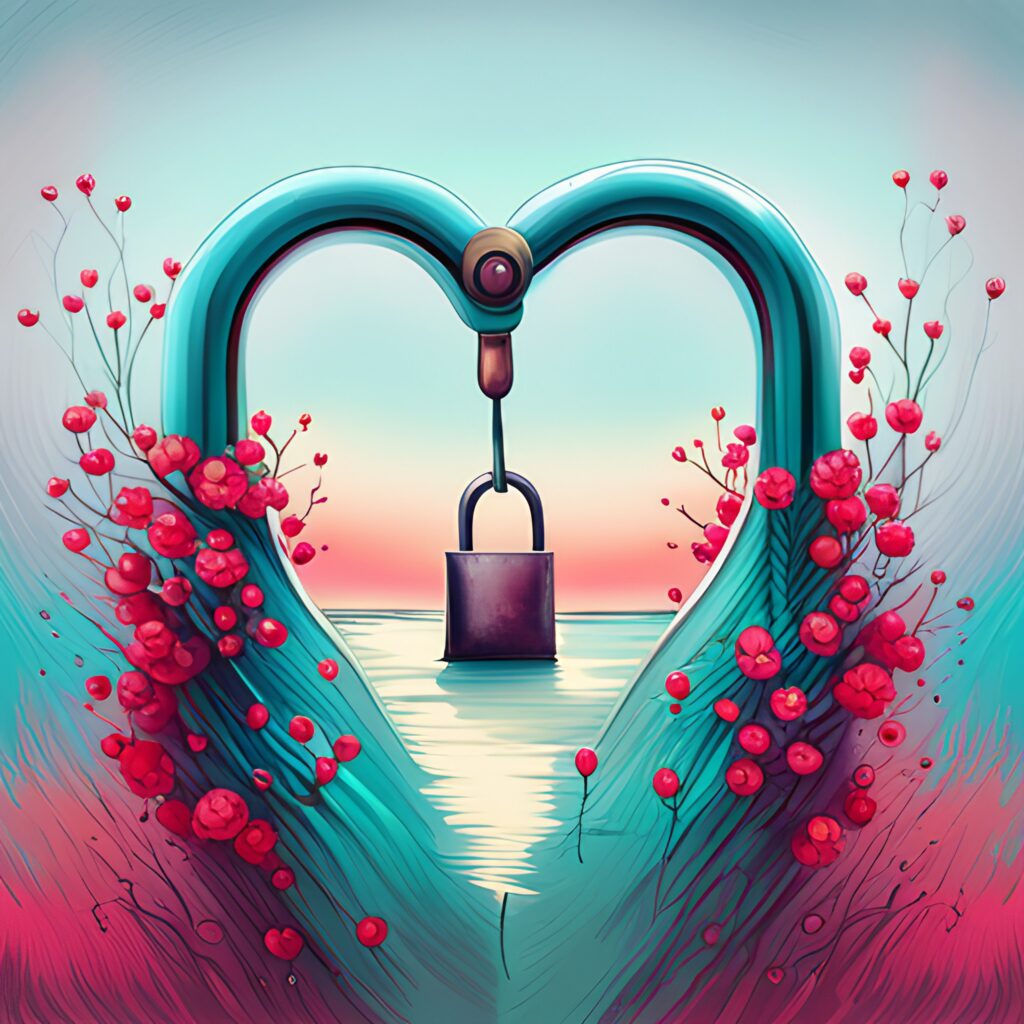 AI-generated image of a lock hanging from a heart-shaped arch