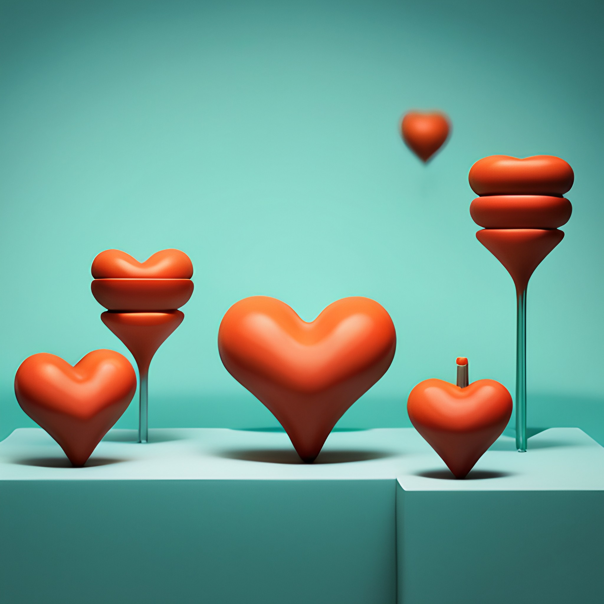 AI-generated image of a collection of heart shapes on a table.