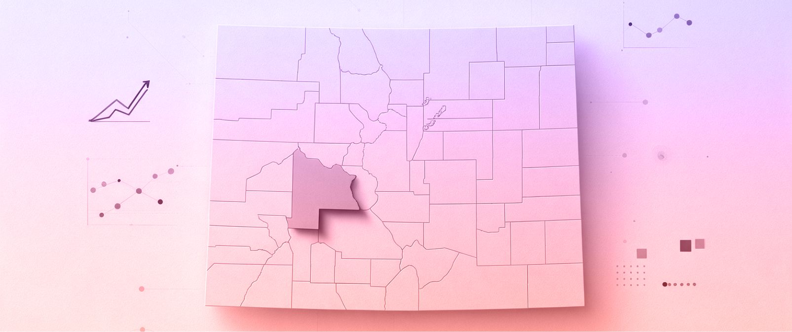 Map of Colorado with a purple background, highlighting Archuleta County for veterans' health care and data analysis initiatives.